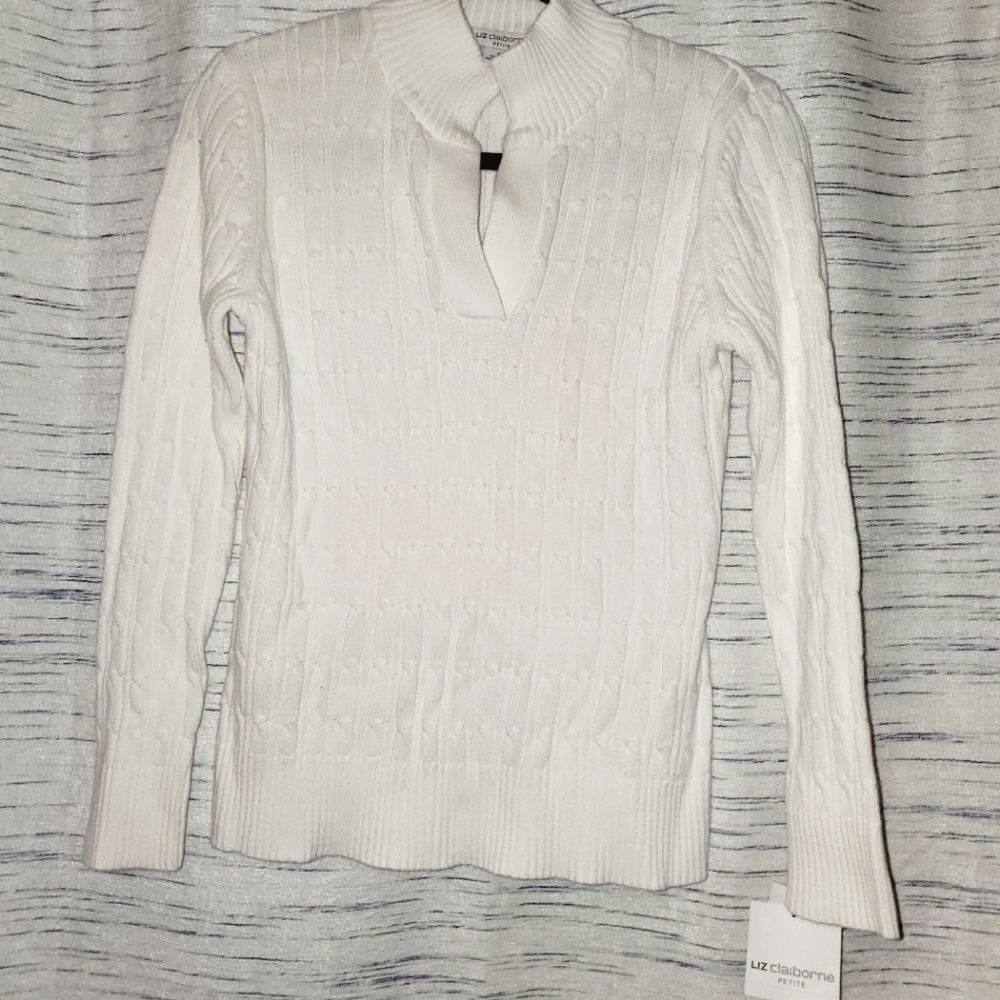 NWT Liz Claiborne White Sweater Petite Large